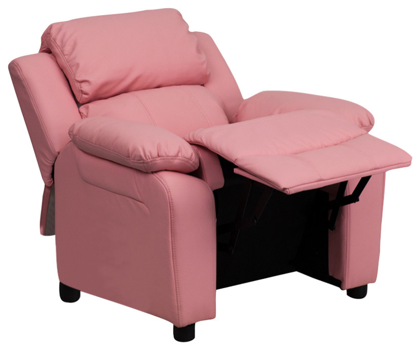 Deluxe Padded Contemporary Pink Vinyl Kids Recliner With Storage Arms   Contemporary   Recliner Chairs   by clickhere2shop  Houzz