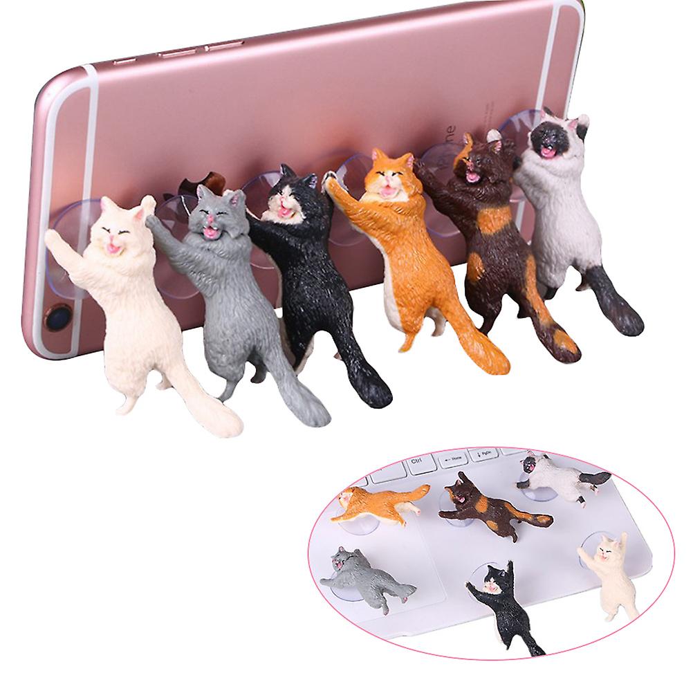 6 Pcs Different Color Cats Smart Phone Sucker Holder Cute Cat Support Cell Phone Holder Stand Sucker