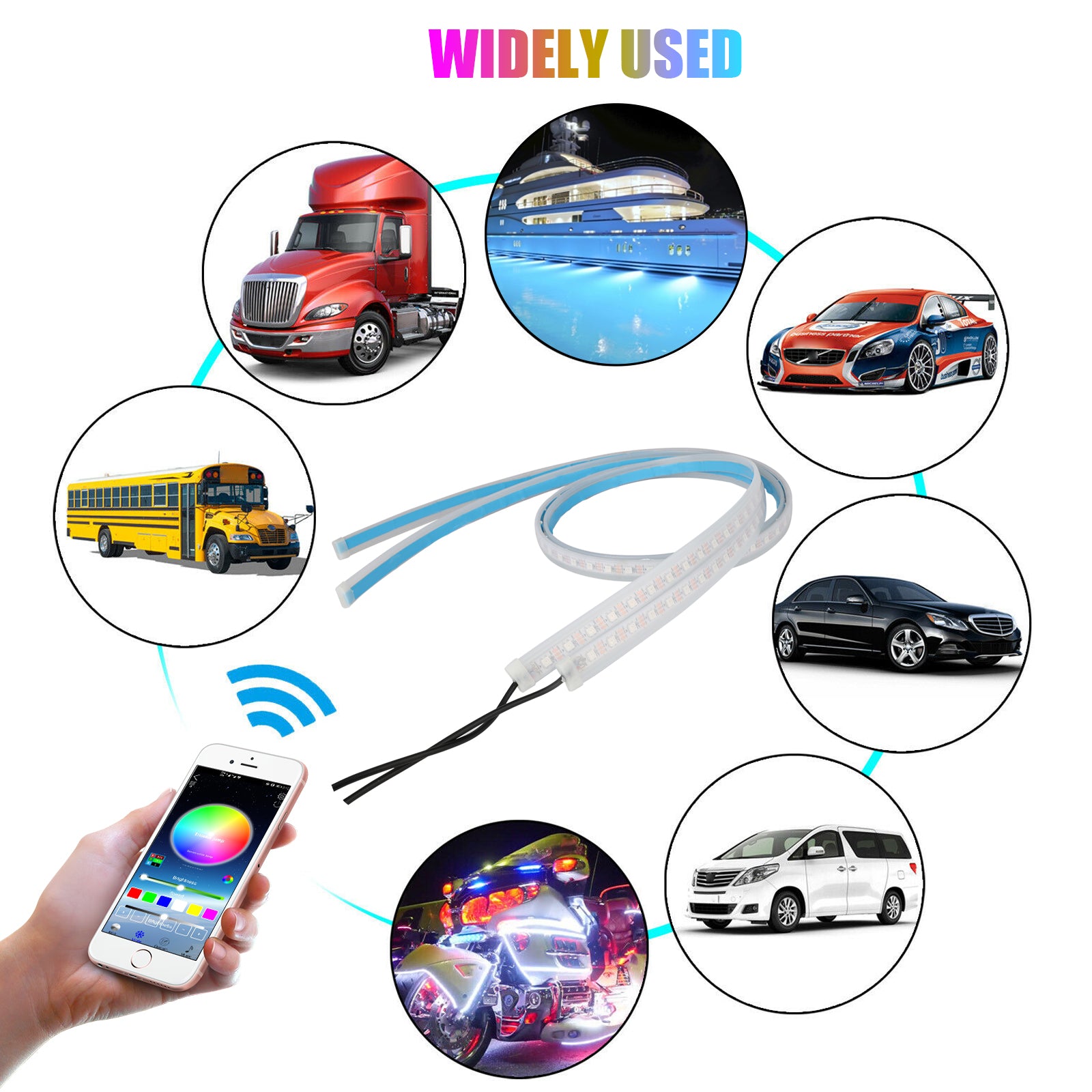 Exterior Car LED Lights， TSV 5ft RGB Color LED Running Board Atmosphere Light Strip， Waterproof Exterior Ambient Lighting with Wireless APP Music Control for Trucks Cars SUV Pickup