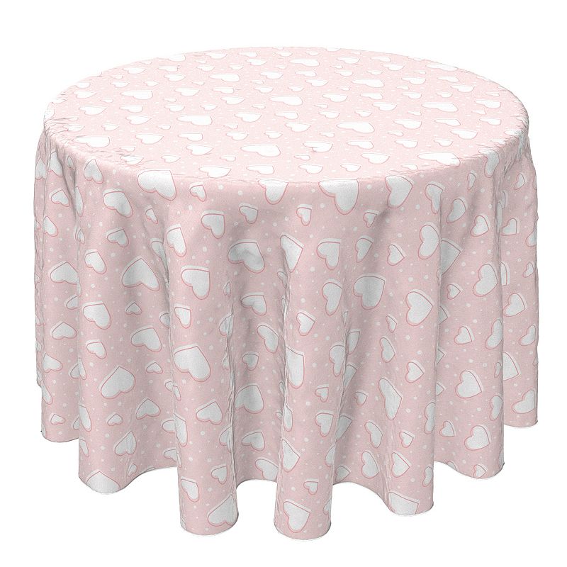 Round Tablecloth， 100% Cotton， 60 Round， Lovely Hearts Pink