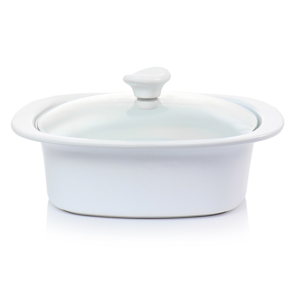 Gibson Elite Gracious Dining 1.9 Quart Stoneware Casserole in White with Glass Lid