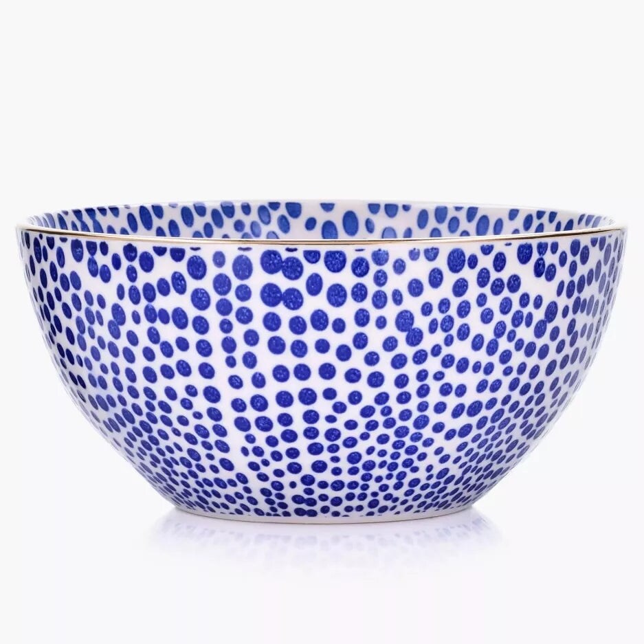 16 OZ Blue Polka Dotter Stoneware Bowl