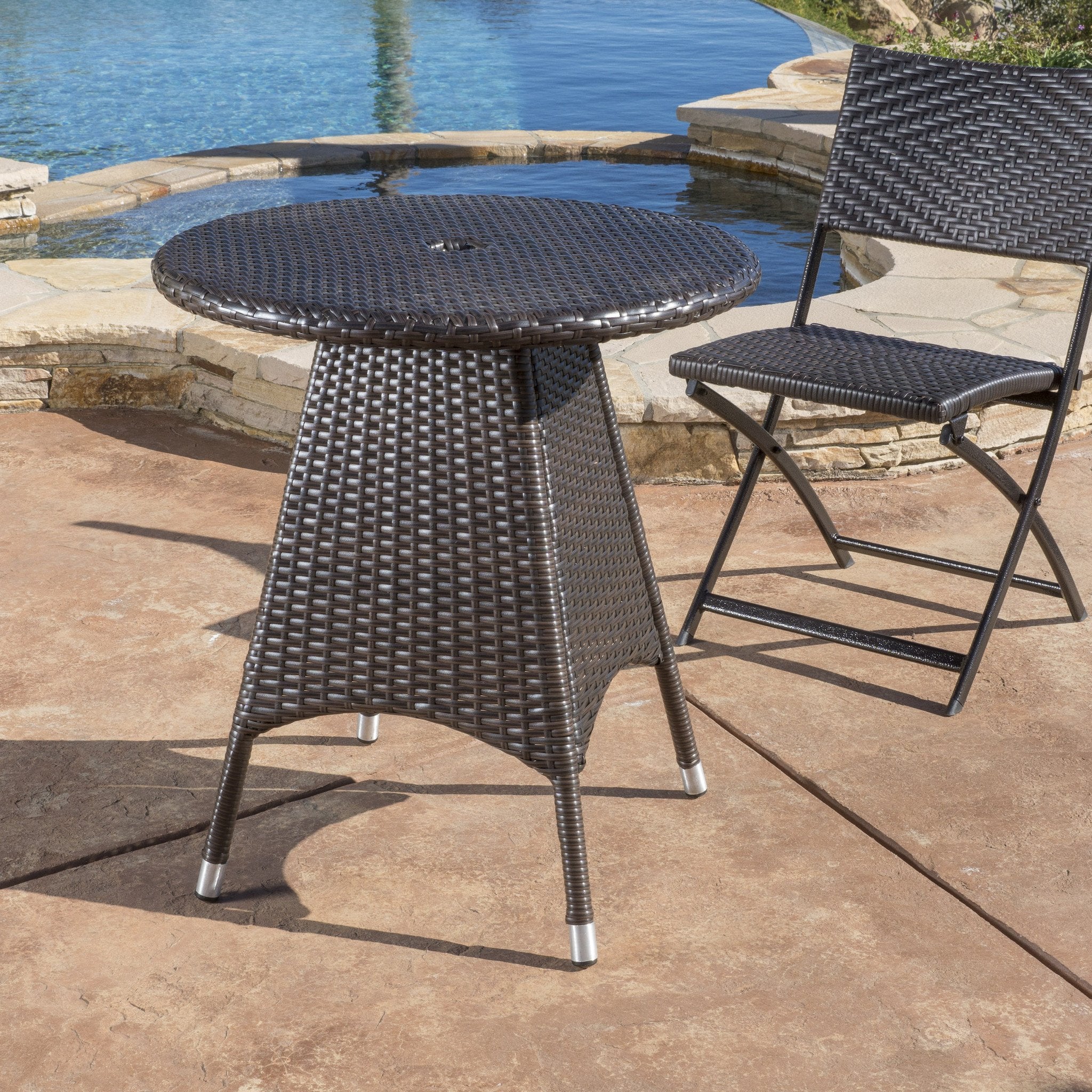 Lebeau Outdoor Contemporary Multi Brown Polyethylene Round Bistro Table