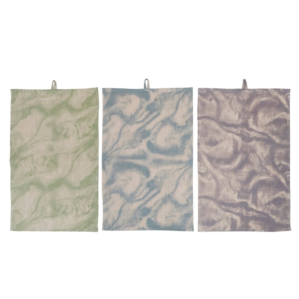 Marble Print Cotton Tea Towel with Loop  3 Colors