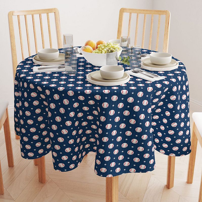 Round Tablecloth， 100% Polyester， 60 Round， Baseball Stripe