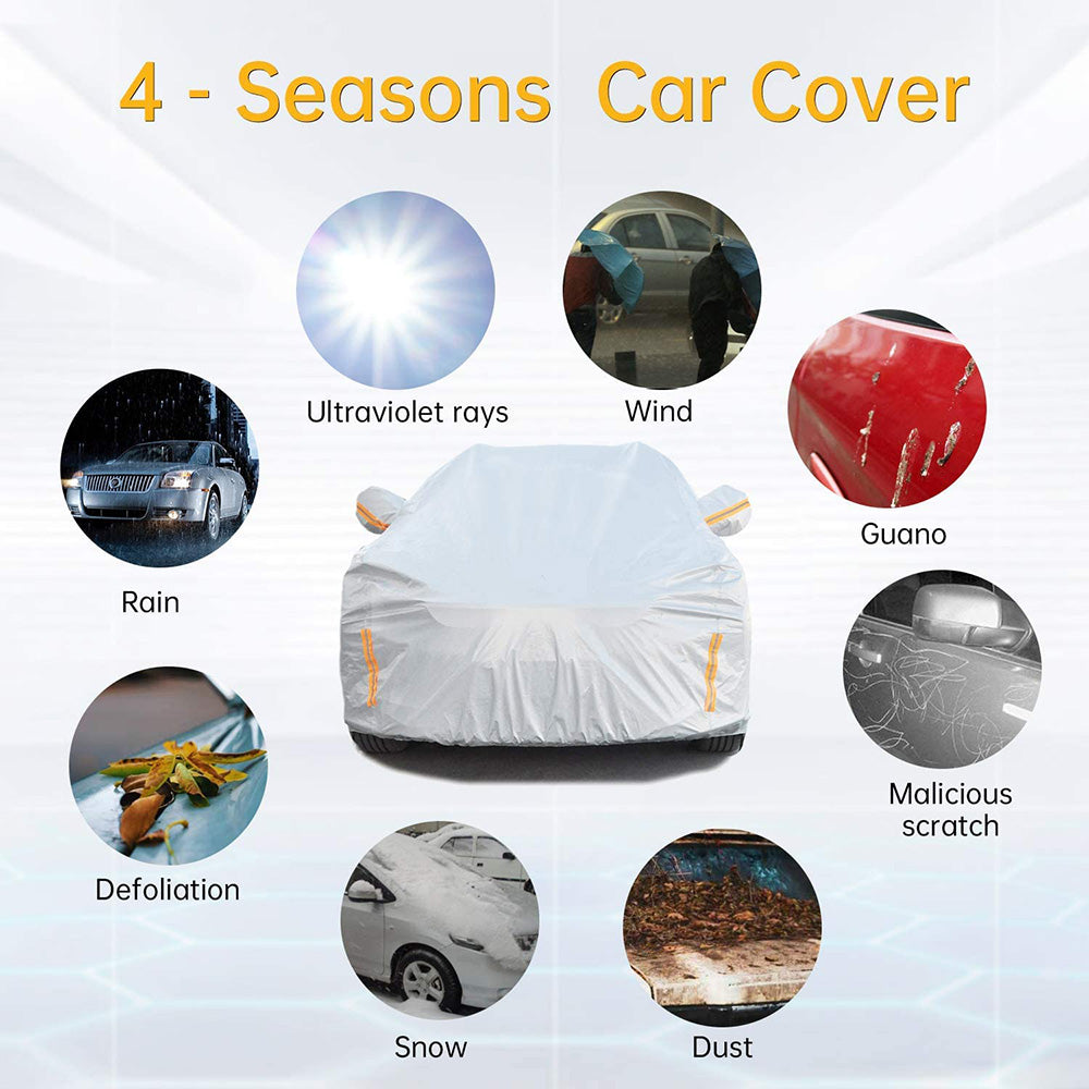 6-layer Suv car cover， all-weather waterproof for cars， full outdoor cover， sun， rain， hail and UV protection， with zipper cotton， universal for Suv/Jeep A4 (fits lengths up to 177 inches).