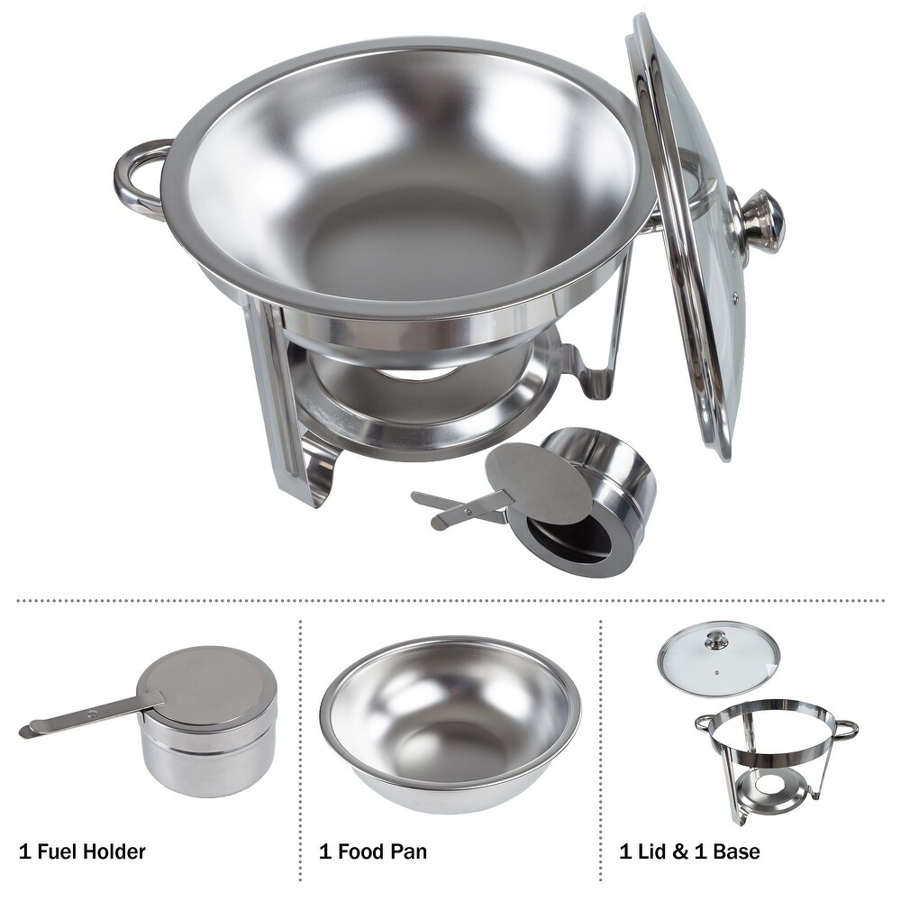 Round 5 QT Chafing Dish Buffet Set �C Includes Water Pan  Food Pan  Fuel Holder  Cover  and Stand by Great Northern Party