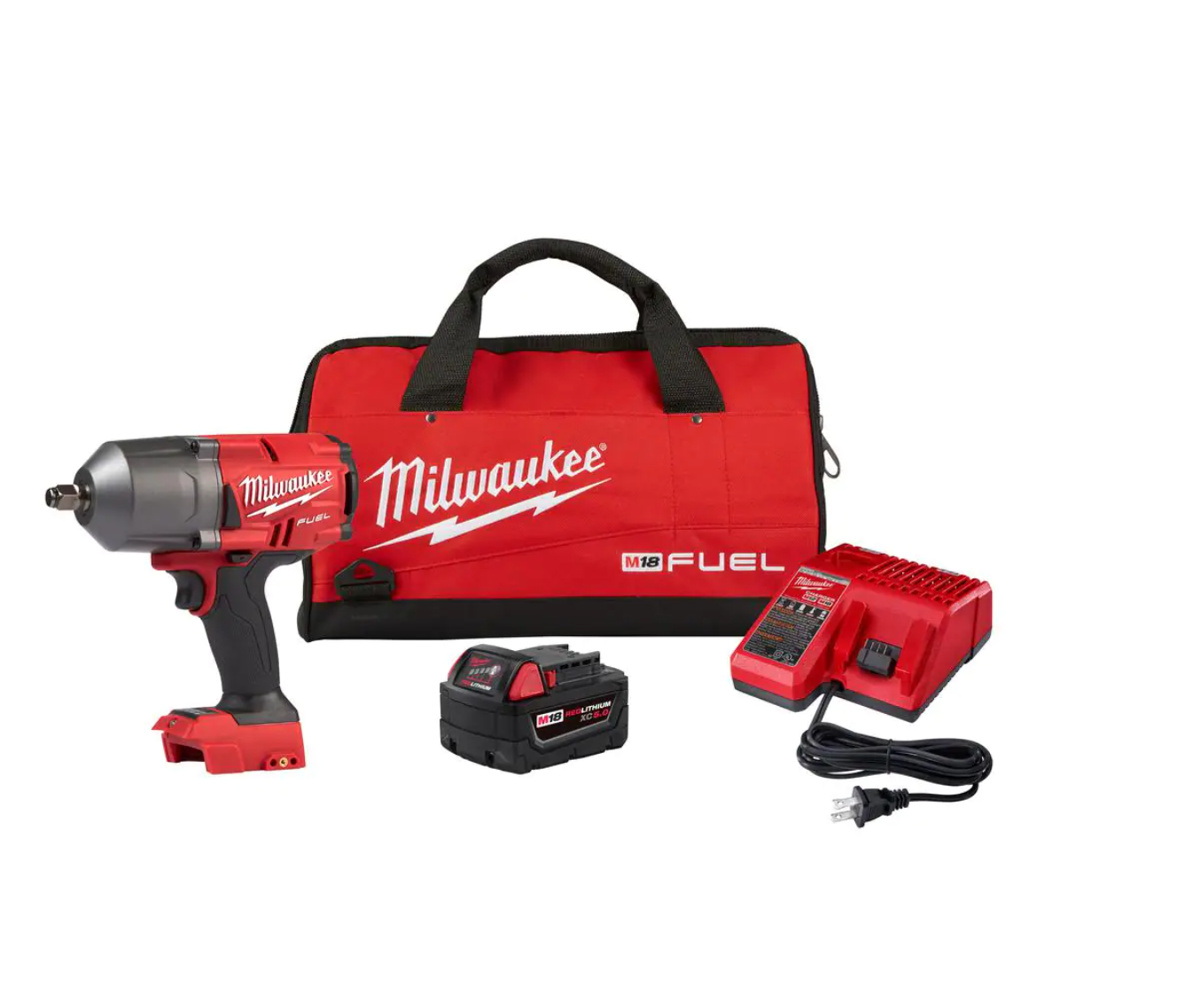 Milwaukee 2767-21B M18 FUEL 18V Lithium-Ion Brushless Cordless 1/2 in. Impact Wrench w/Friction Ring Kit w/One 5.0 Ah Battery and Bag