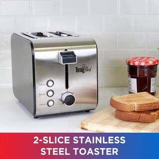 Total Chef 2 Slice Compact Wide Slot Toaster 7 Shade Settings Defrost and Reheat Stainless Steel TCT02