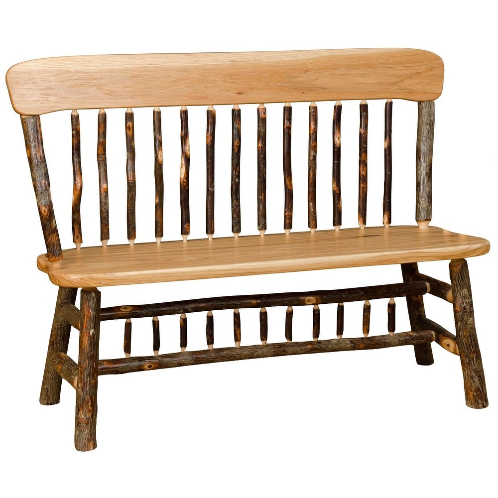 Hickory Log Bench with Oak Back