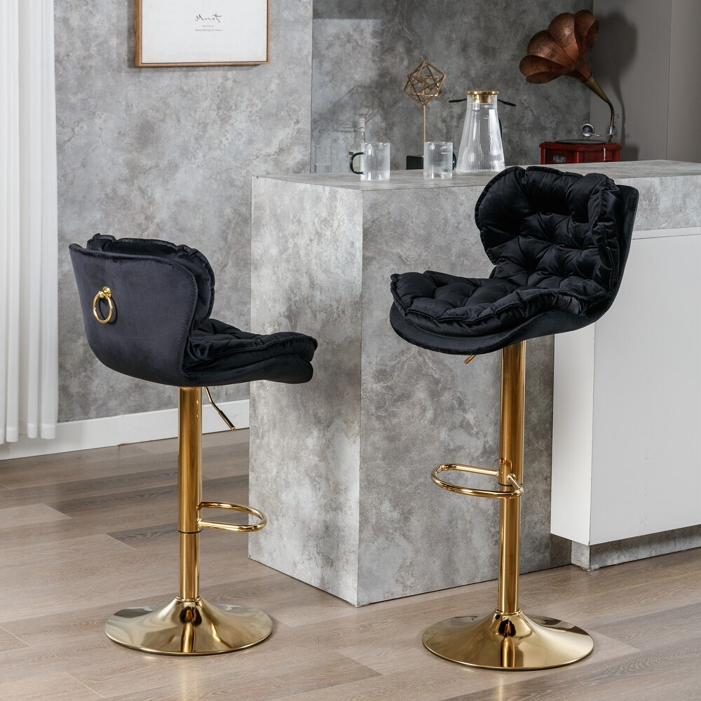 Set of 2 Upholstered Adjustable Height Swivel Bar Stools