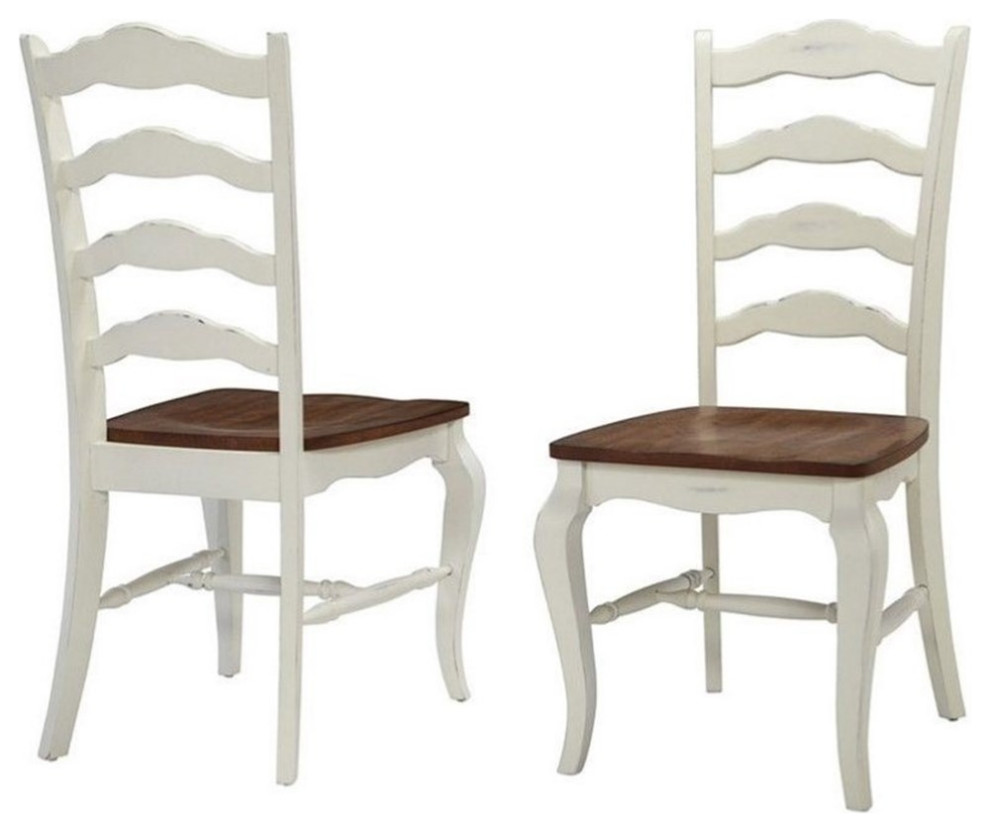 Homestyles French Countryside Dining Chair in Oak and Rubbed White (Set of 2)   Traditional   Dining Chairs   by Homesquare  Houzz