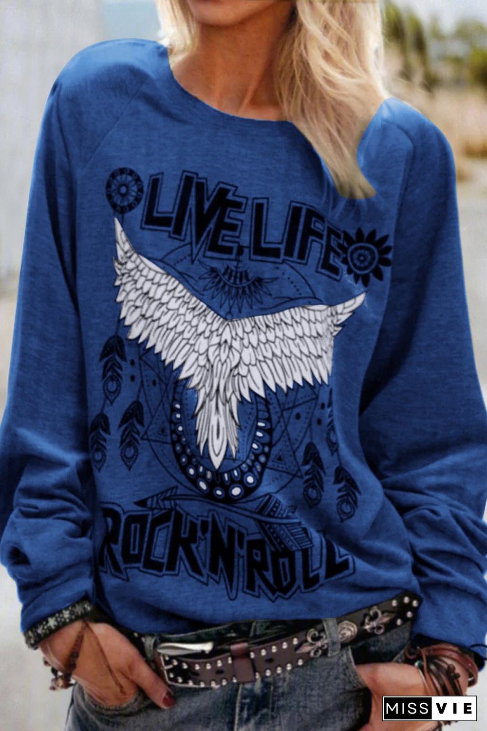 Letter Eagle Print Long Sleeve Top T-Shirt