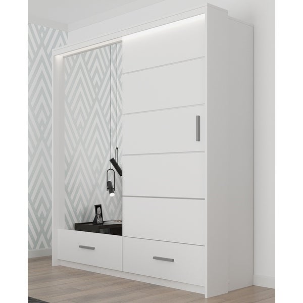 Donovan Modern Wooden Wardrobe - Armoire with Drawers and LED Lighting - - 36254979