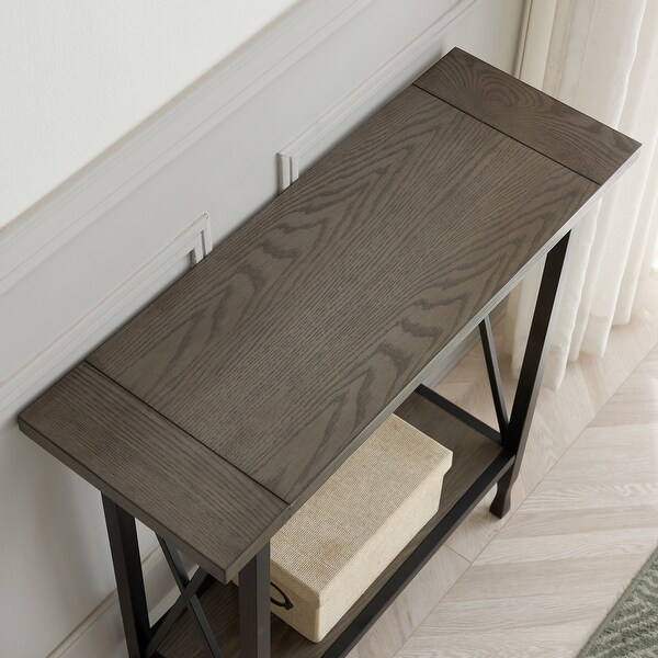 Gray/Matte Black X Design Mixed Wood and Metal Hall Console