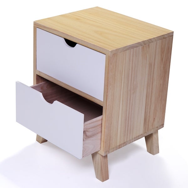 Set of 2 Wooden Nightstand with Two Drawers， End Table with Tall Legs， Multiple Usages Bedside Table， Indoors， Burlywood and White