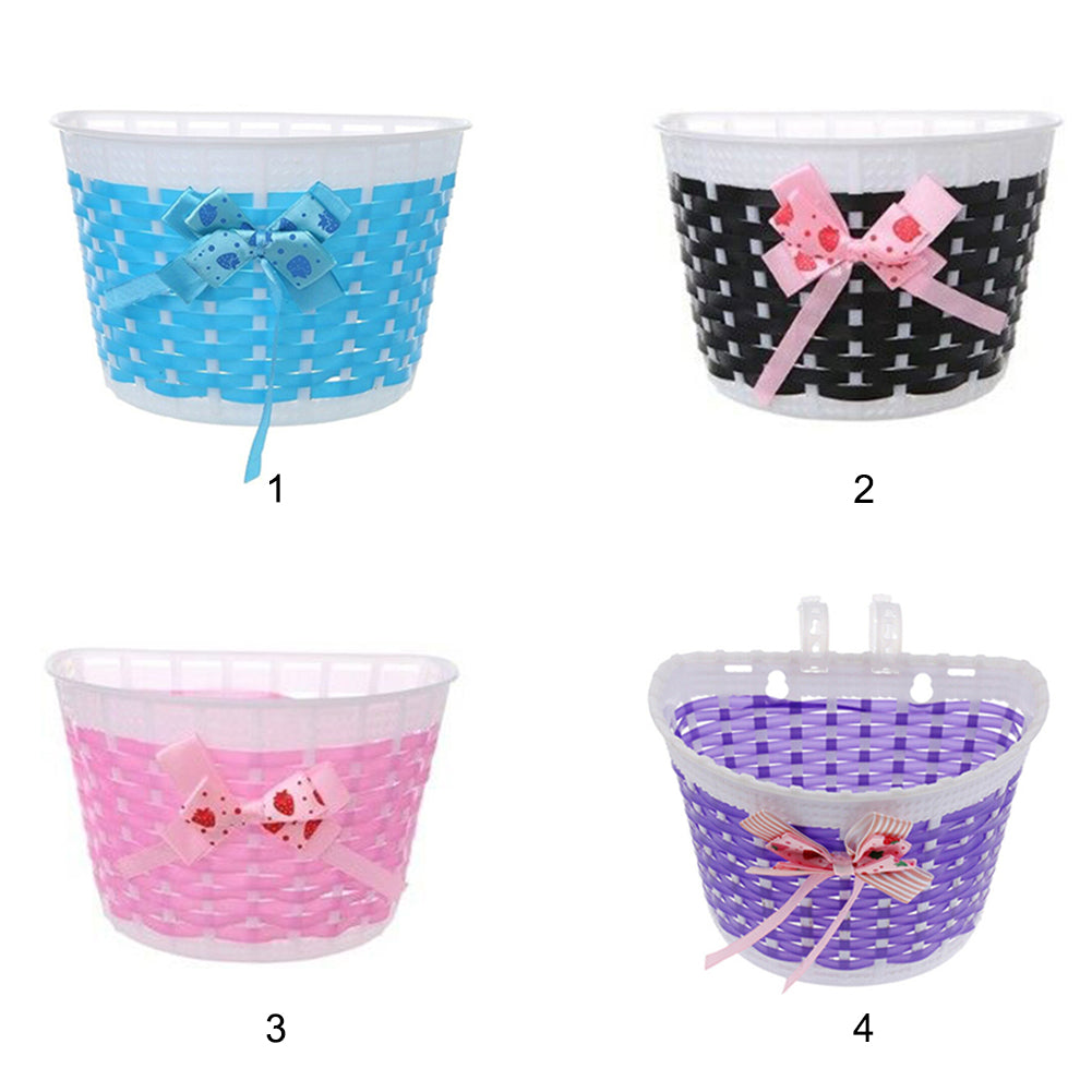 Bicycle Basket Children Bike Plastic Knitted Bow Knot Front Handmade Bag