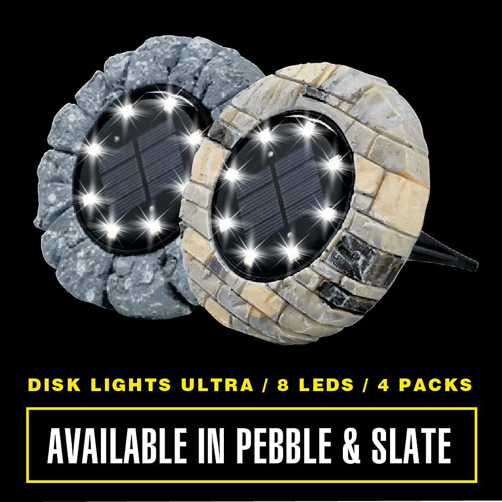 Bell+Howell 4-Pack Disk Lights Stone 8-Bulb (80-Lumen 3-Watt) Auto On/Off Outdoor Camouflaged LED Lighting As Seen On TV (6000 K)