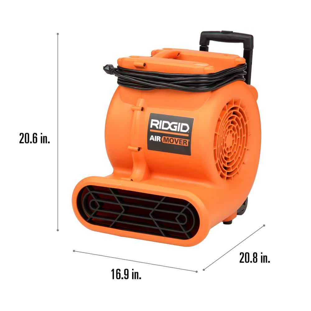 RIDGID 1625 CFM 3Speed Portable Blower Fan Air Mover with Collapsible Handle and Rear Wheels for Water Damage Restoration