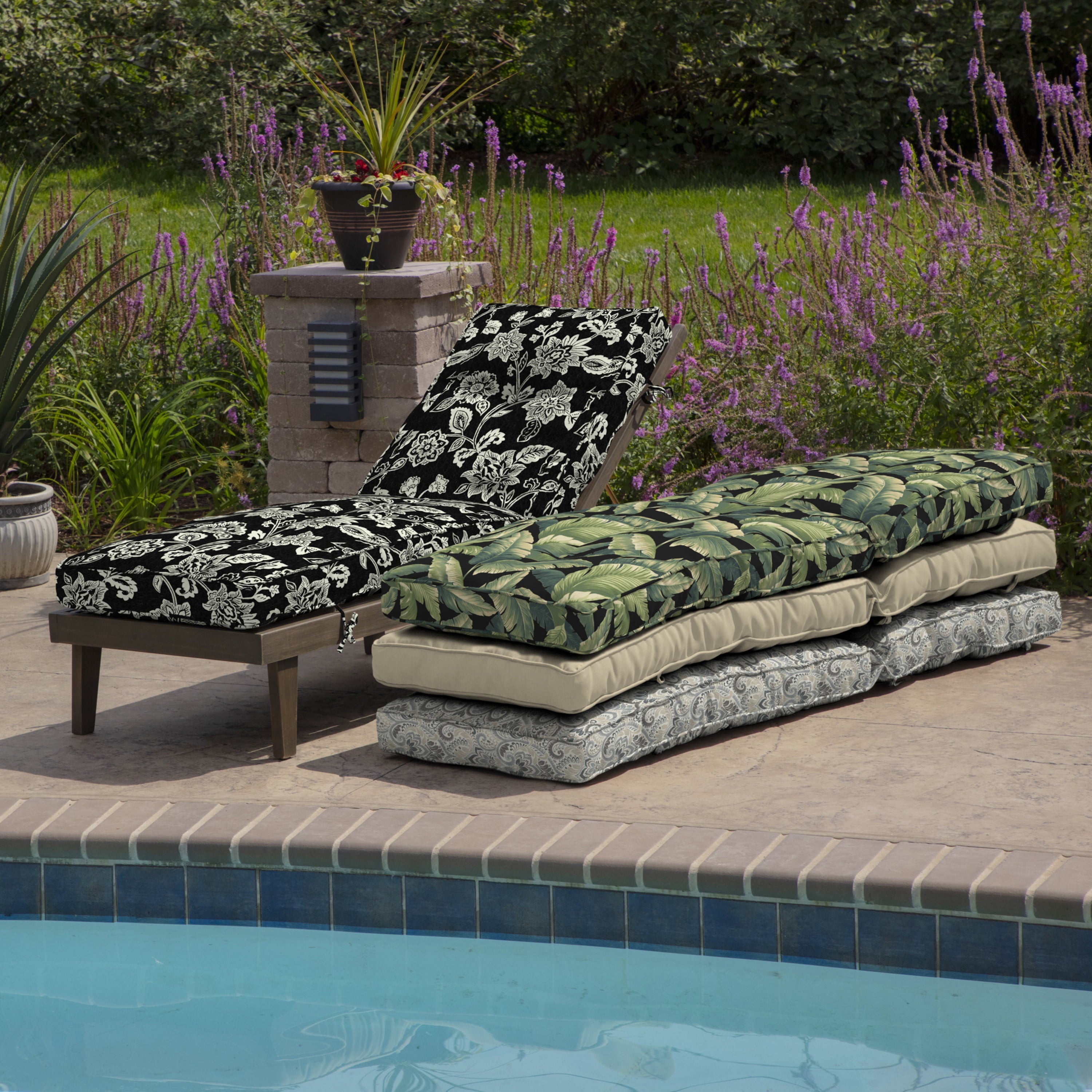 Arden Selections PolyFill Outdoor Chaise Lounge Cushion 76 x 22， Ashland Black Jacobean