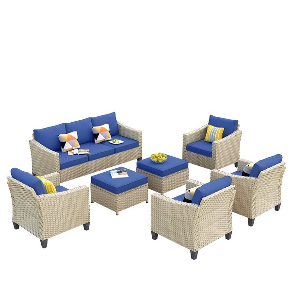 XIZZI Patio Furniture 7Piece Outdoor Wicker Conversation Set with Ottomans