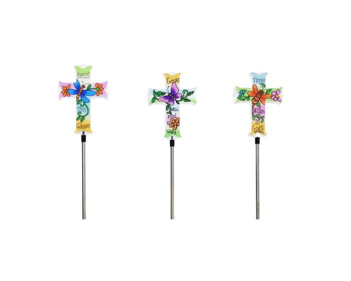 Alpine Solar Floral Cross Garden Stake - RGG454A