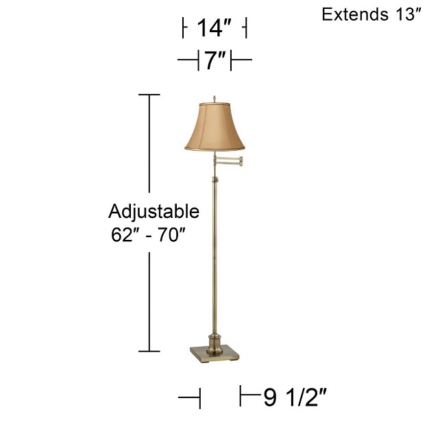 Tall Antique Brass Tan Bell Shade Brown Trim For Living Room Reading