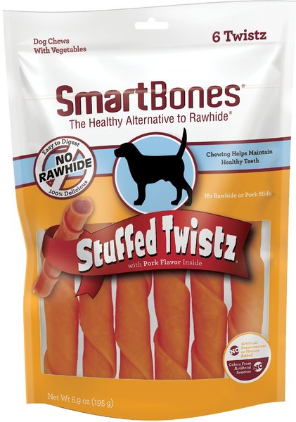 SmartBones Stuffed Twistz Pork Flavor Dog Treats， 6 count