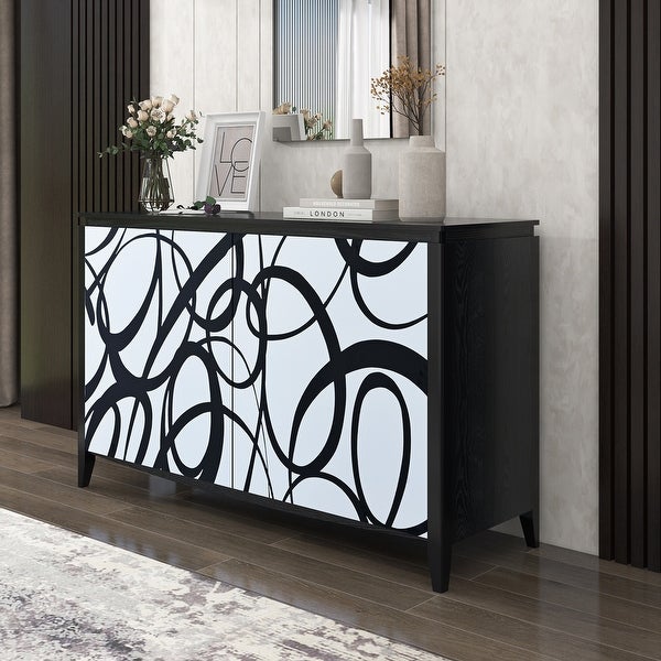 Sideboard Entryway Table with Art Spray Painting， Sofa Table Side Table with 2 Drawers and 4 Shelves for Living room Entryway