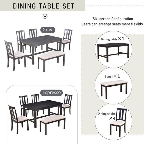 Vintage 6-piece kitchen table with adjustable length table in solid wood with 4 upholstered chairs and benches