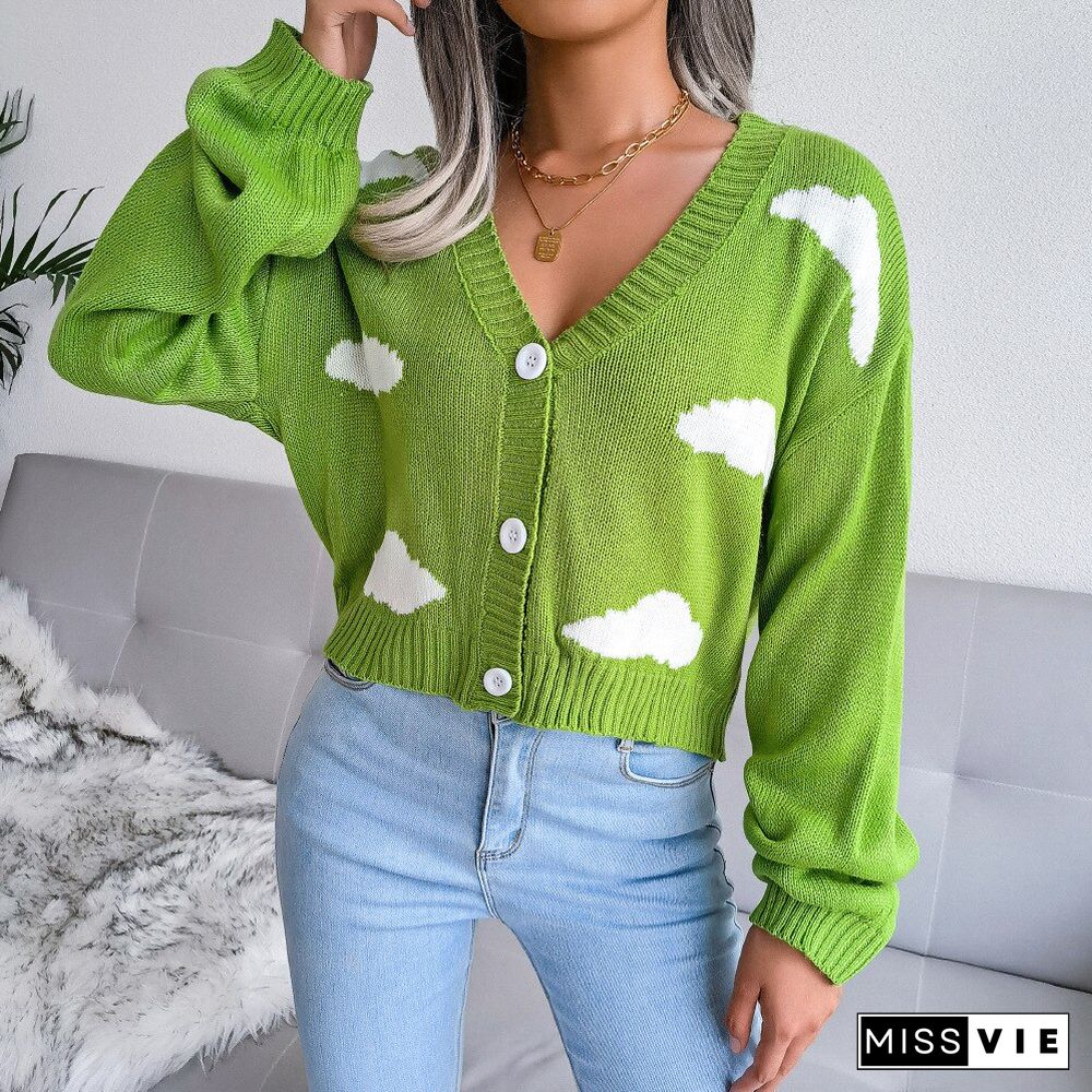 Vintage Casual Knitted Cardiagn For Women Autumn And Winter New White Cloud Knitted Cardigan Sweater Jackets Women's Clothing