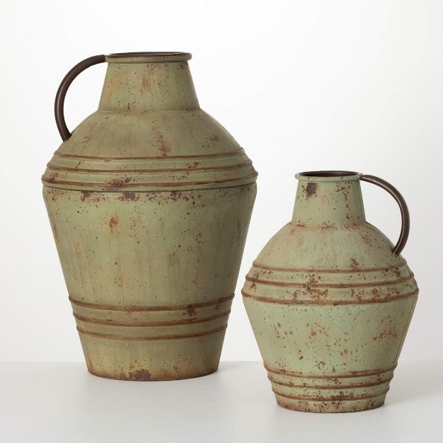 amp 15 5 quot Oversized Patina Jug Set Of 2 Metal