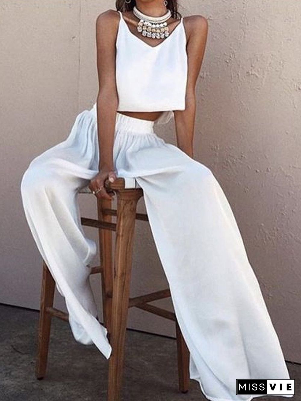 Women'S Sets Sling Crop Top & Wide Leg Pants Two-Piece Set