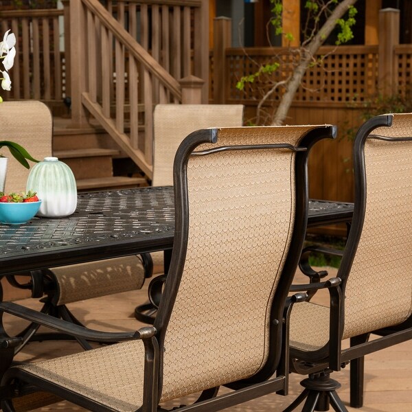 Hanover Brigantine 9Piece Outdoor Patio Dining Set with an Expandable Cast Top Aluminum Table and 8 Sling Swivel Rockers