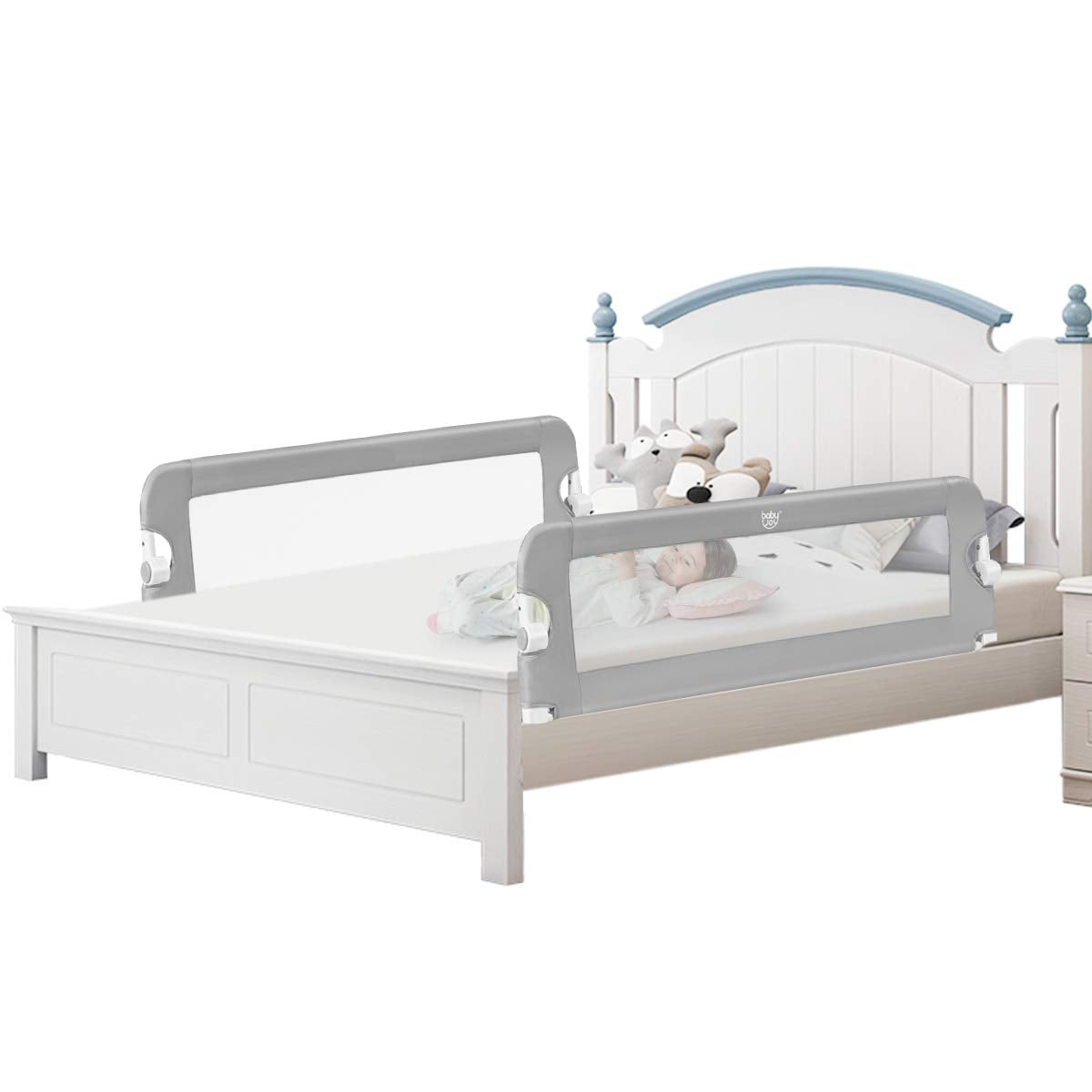 BABY JOY Double Sided Bed Rail Guard, 2 Pack, Extra Long, Swing Down for Convertible Crib