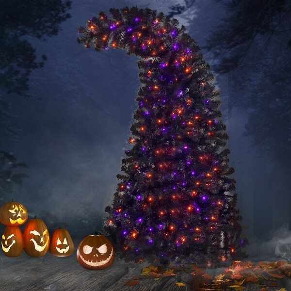 6FT Artificial Fir Bent Top Halloween Christmas Tree with 300 LED Lights Xmas Halloween Style