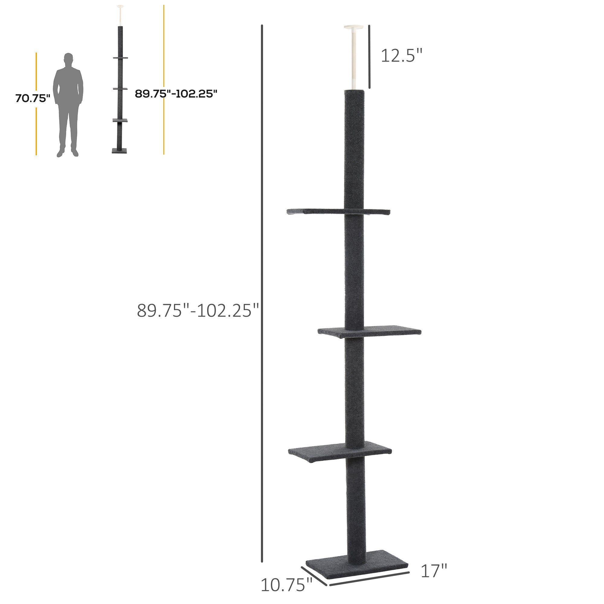 Pawhut 4-level Platform Cat Tree with Sisal-Covered Scratching Posts， Gray