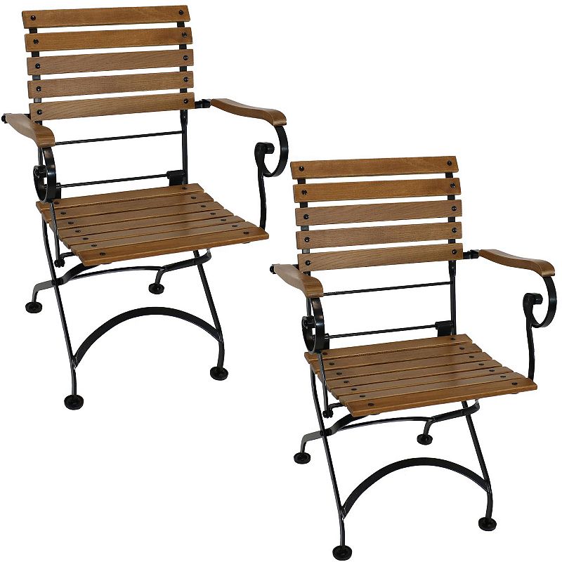 Sunnydaze Deluxe Chestnut Folding Bistro Dining Armchair - Set of 2