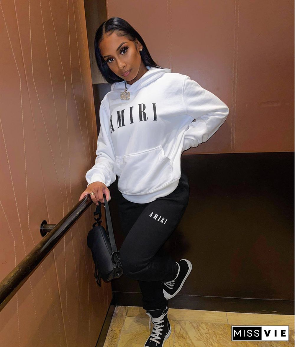 Casual Streetwear Loose Hooded Sweatshirt Pants Suit