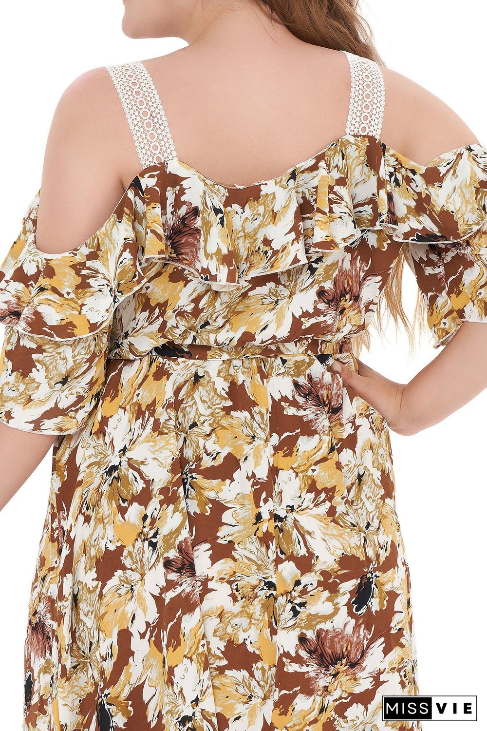 Floral Print Off-shoulder Midi Dress P11885