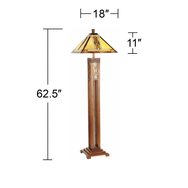 Tall Walnut Wood Column With Nightlight Wheat Stained Glass Shade For Living Room Bedroom House