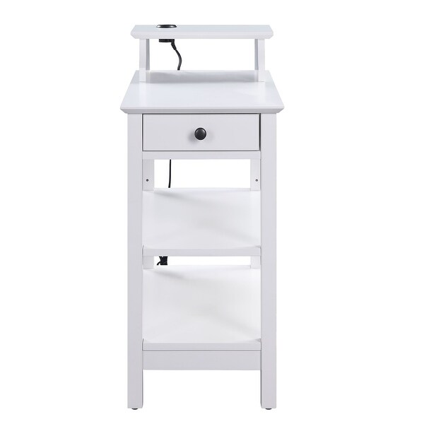 Wooden Frame Side Table with 3 Open Compartments and 1 Drawer， White - 28 H x 22 W x 13 L