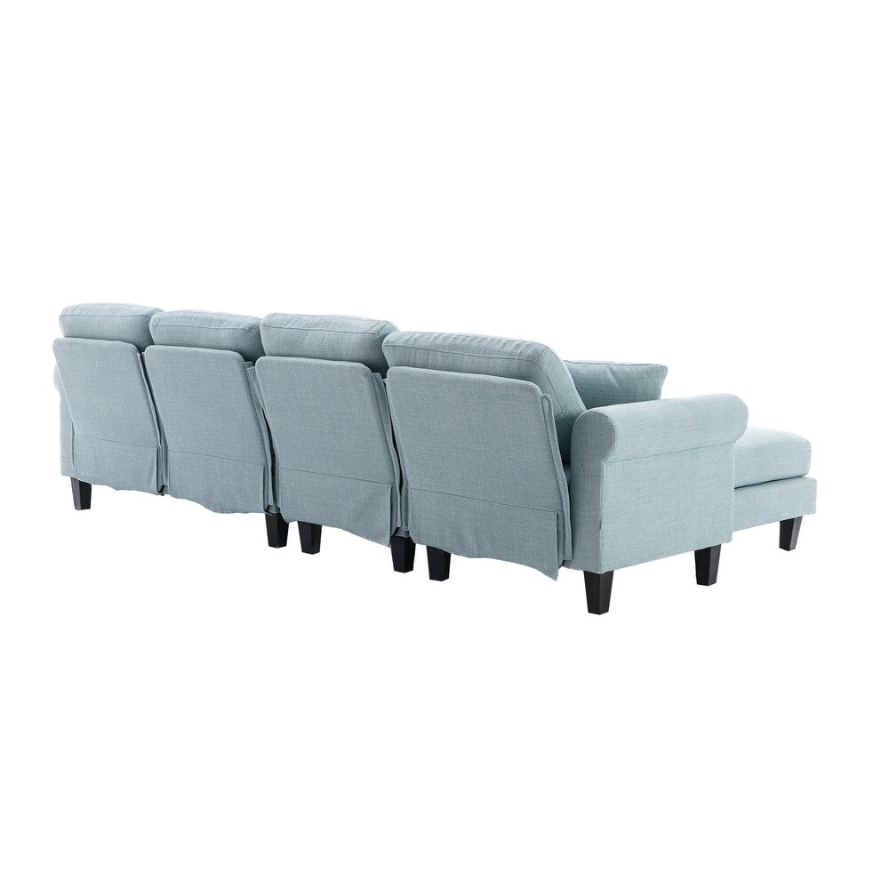 Velvet Upholstered L Shaped Sectional Sofa With Ottoman