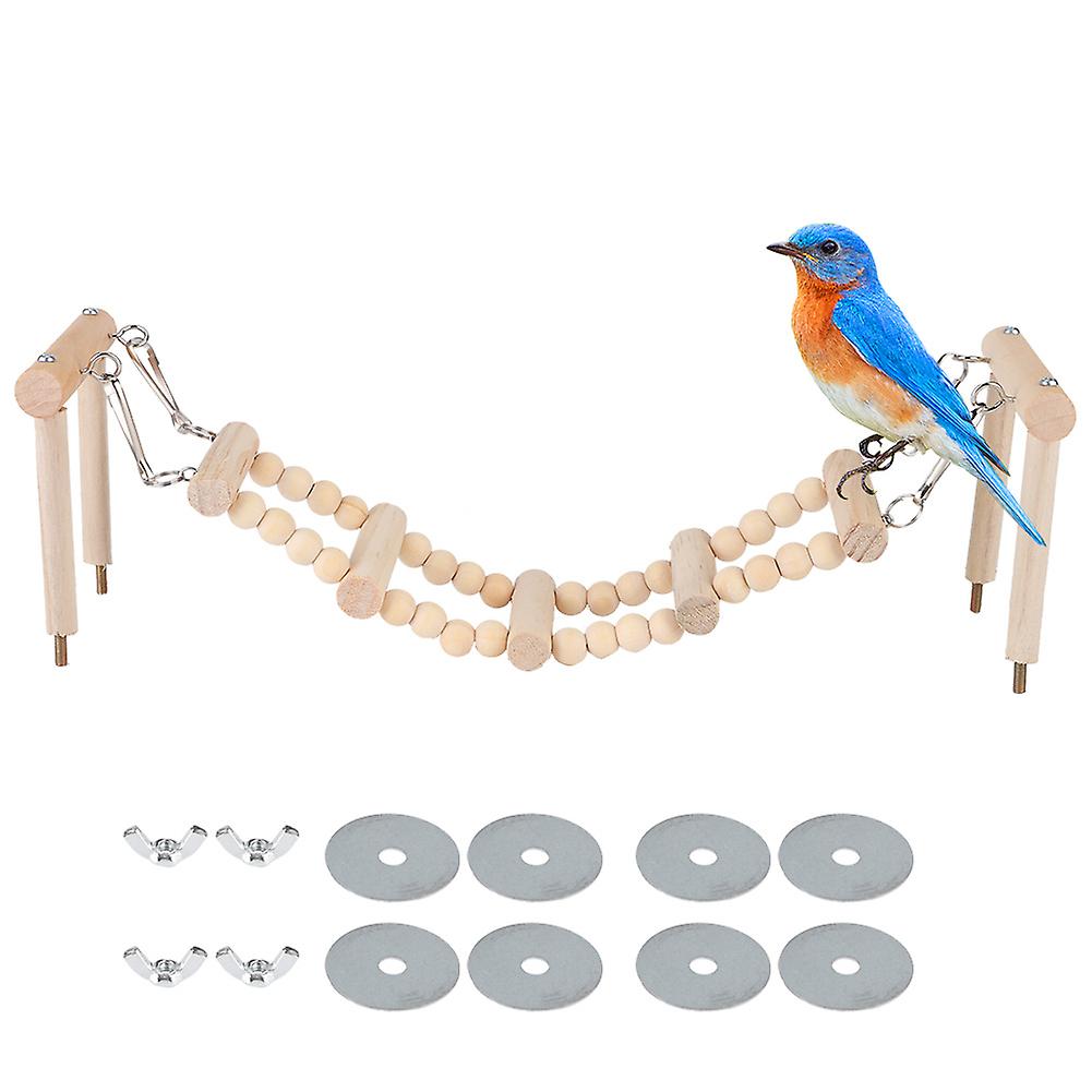 Natural Wood Parrot Toy Bird Climbing Ladder Swing Standing Chewing Toy Gift Cage Supplies