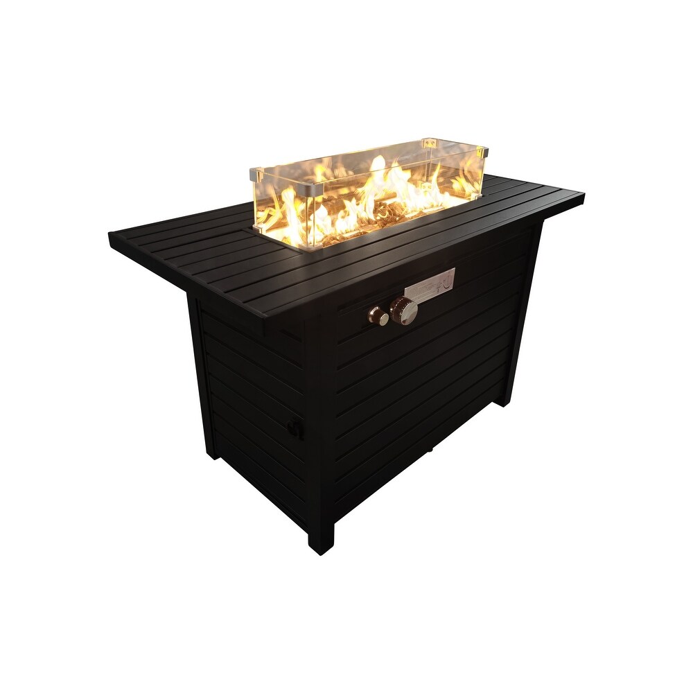 LSI 24'' H Steel Propane Outdoor Fire Pit Table with Lid   N/A