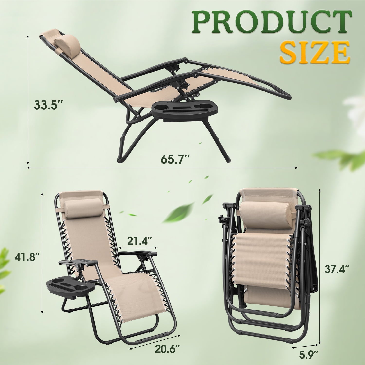 Lacoo Zero Gravity Outdoor Foldable Lounge Chair, Pack of 2, Beige