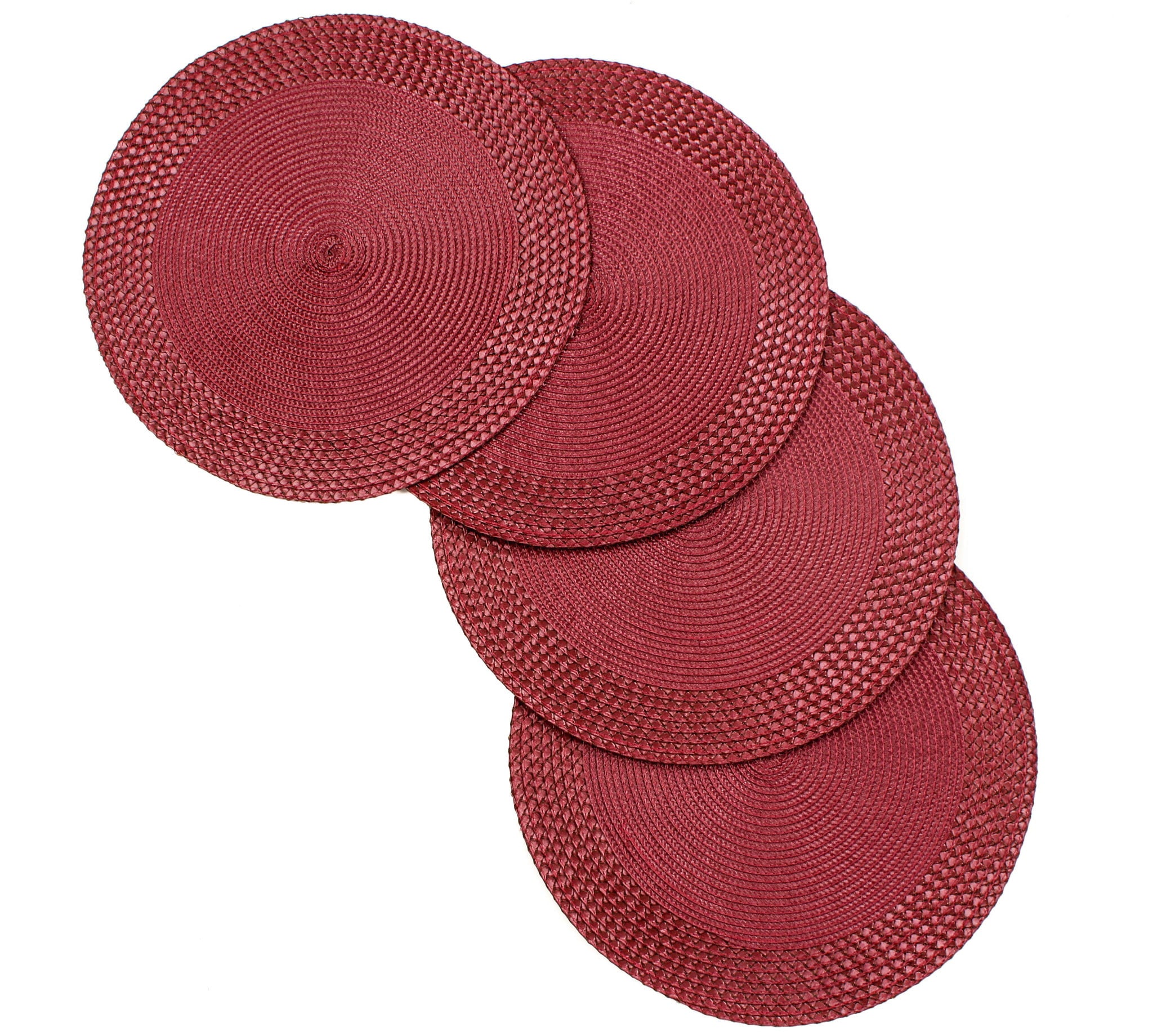 Rome Woven Braided Stitch Edge Table Placemats 15 Inches Round Set of 4 Non-Slip Dining and Kitchen Table Mats Burgundy