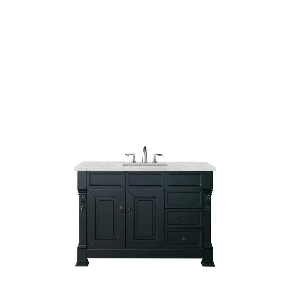 James Martin Vanities Brookfield 48 in. W x 23.5 in. D x 34.3 in. H Single Bath Vanity in Antique Black with Eternal Jasmine Pearl Quartz Top 147-114-5236-3EJP