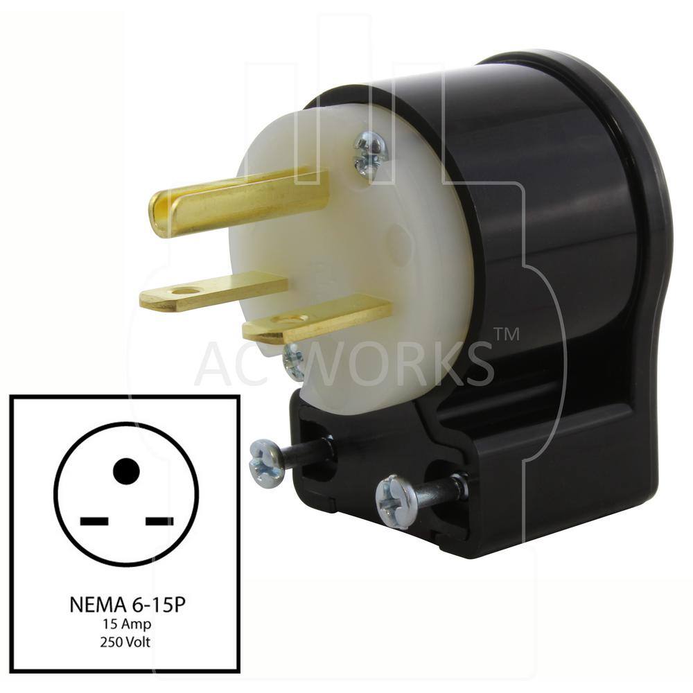 AC WORKS 15 Amp 250-Volt NEMA 6-15P 3-Prong All Angles Elbow Industrial Grade Male Plug ASE615P