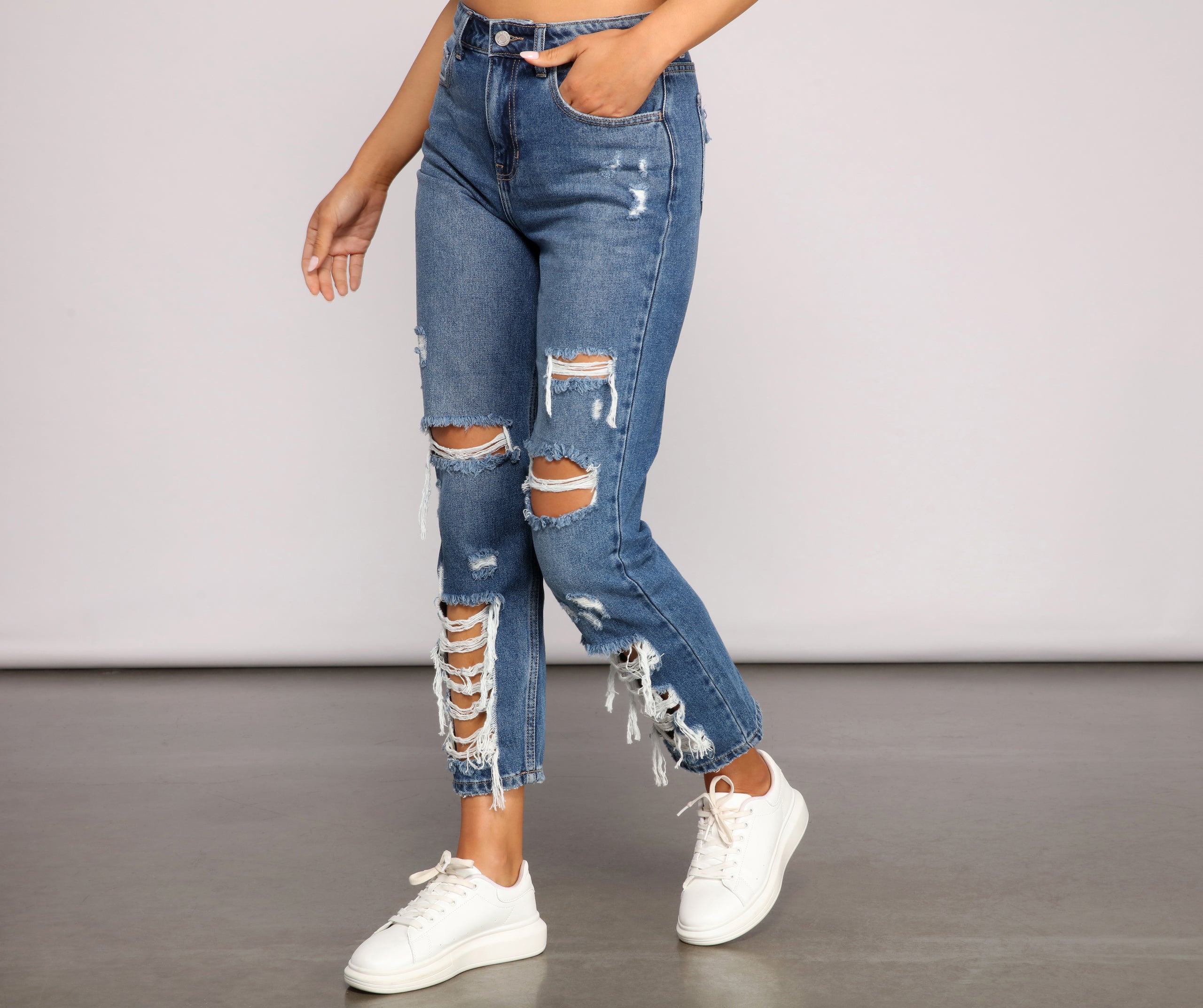 Classic Destructed Straight-Leg Jeans